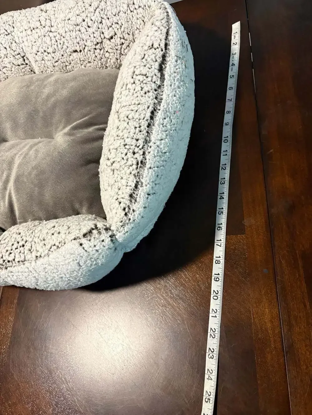 Gray Plush Bolster Dog Cat Pet Bed Removable Reversible Cushion Approx 21”